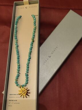 Luna Notre Turquoise Beaded Sun Pendant Necklace 16" + 2" Ext. Bnib Ta M